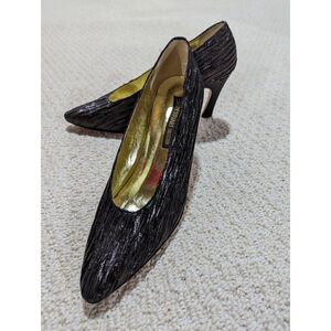 Larry Stuart Collection Women's Black Leather Ruched Slip-on Heel Pumps Size 7.5